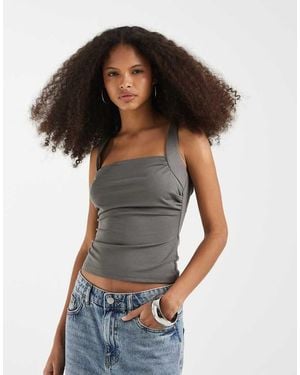 Motel Adila Ruched Square Neck Cami Top - Grey