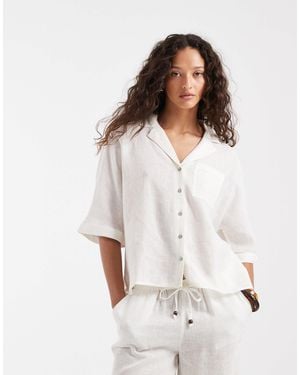 ONLY Linen Blend Short Sleeve Shirt - White