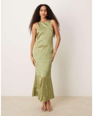 ASOS Racer Twist Back Crinkle Satin Maxi Dress - Green