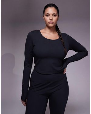 4505 Curve Scoop Neck Long Sleeve Top With Ruched Sleeves - Black