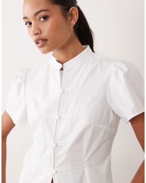 Miss Selfridge Mandarin Collar Short Sleeve Fitted Shirt - White