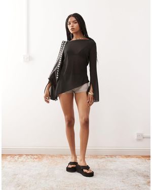 Weekday Asymmetric Semi Sheer Long Sleeve Top - Natural
