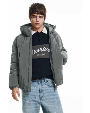 Pull&Bear Cut-Out Puffer Jacket - Grey