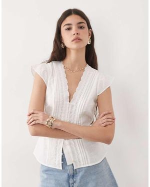 New Look Lace Tie Detail Tea Top - Natural
