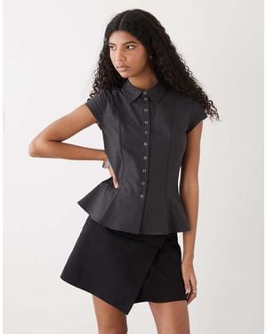 Weekday Button Through Shirt Top - Black