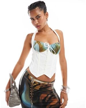The Kript Seraph Halterneck Corset Top With Marble Print Cups - White