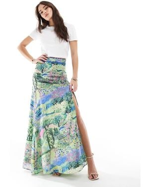 Hope & Ivy High Waisted Thigh Split Maxi Skirt - Blue