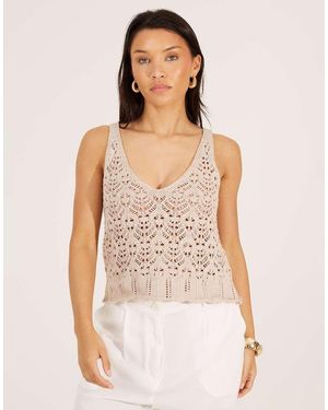 Brave Soul Pointelle Knit Scalloped Edge Vest - Natural