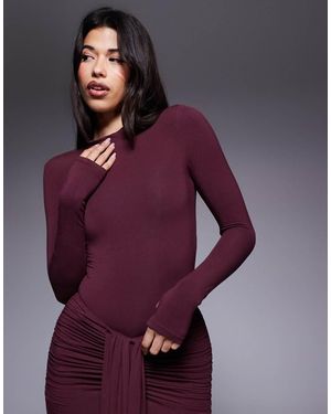 Wanderdoll Nara Sculpting Second Skin High Neck Long Sleeve Body Co-Ord - Purple