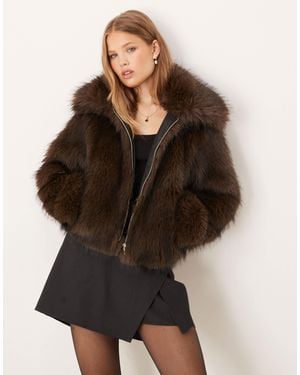 Threadbare Short Fur Jacket With Collar - Black