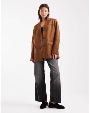 Vero Moda Faux Suede Oversized Blazer - Brown