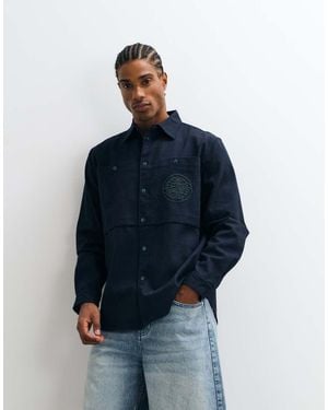 Parlez Camicia Con Logo Ricamato E Stampa Tasca Applicata - Blu