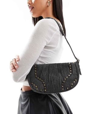 ONLY Studded Denim Top-Handle Handbag - Grey