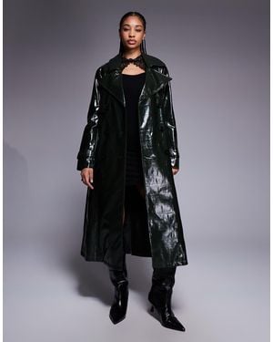 River Island Faux Leather Croc Trench Coat - Black