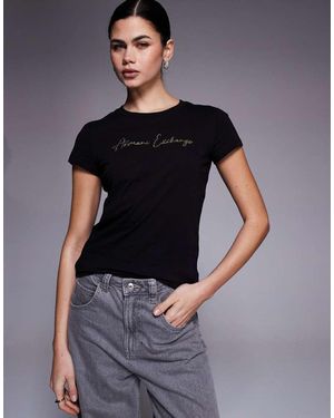 ARMANI EXCHANGE Gold Logo T-shirt - Black