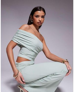 The Frolic Exclusive Slinky Fold Over Asymmetric Off Shoulder Top - Grey
