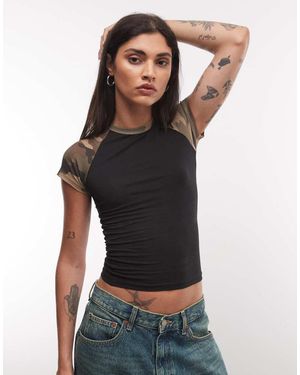 Collusion Camo T-Shirt Met Raglanmouwen - Zwart