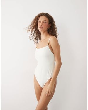 ARKET Beaded Square Neck Swimsuit - White