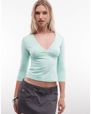 Collusion Deep V 3/4 Sleeve Top - Green