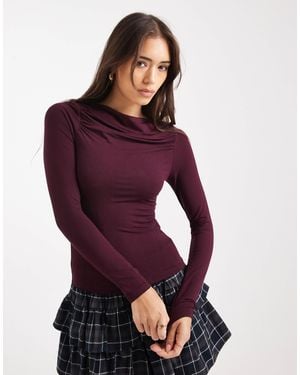 Miss Selfridge Ruched Slash Neck Top - Purple