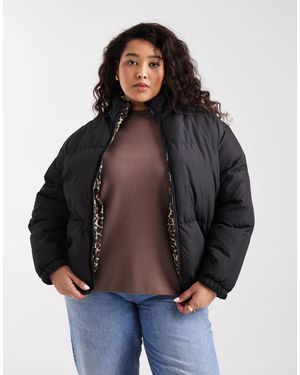 Brave Soul Doudoune courte et réversible - et imprimé léopard - Gris