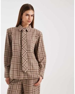 4th & Reckless Brushed Cotton Shoulder Pad Tie Detail Shirt - Brown