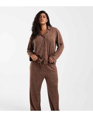 Loungeable Curve Set Pigiama Con Top A Rever - Marrone