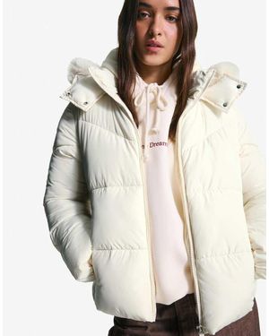 Bershka Puffer Jacket With Faux Fur Hood - Natural