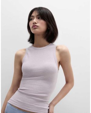Intimissimi Ribbed Lamé Cotton Vest Top - White