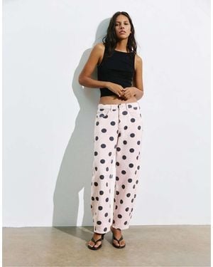 Pull&Bear Jeans Barrel A Pois - Bianco