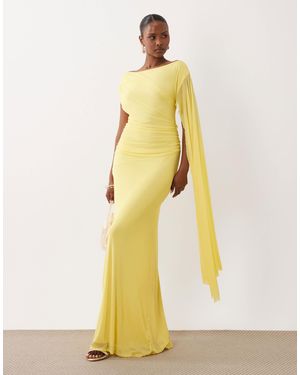 ASOS Mesh Draped Maxi Dress - Yellow