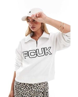 French Connection Fcuk Half Zip Up Logo Sweatshirt - White