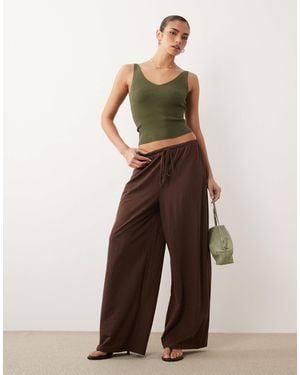 ASOS Co-Ord Linen Look Tie Waist Wide Leg Pants - Brown