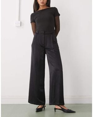 Monki Satin Wide Leg Tailored Trousers - Black