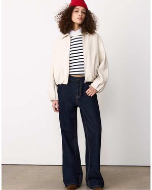Stradivarius Faux Leather Quilted Bomber Jacket - White