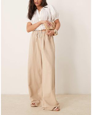 Stradivarius Str Linen Look Trouser With Drawstring - Natural