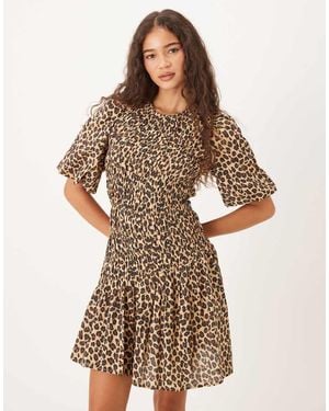 Never Fully Dressed Puff Sleeve Pleated Mini Dress - Brown