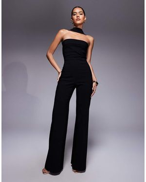 Vesper Bengaline Chocker Detail Wide Leg Jumpsuit - Blue