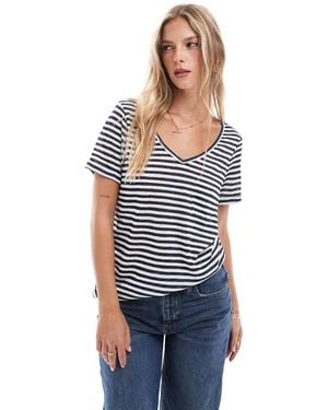 Object Gestreept T-Shirt Met V-Hals - Meerkleurig
