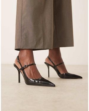 Mango Zapatos Negros Destalonados De Tacón Con Detalle De Tiras Cruzadas De - Marrón