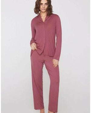 Tezenis Long Open Viscose Pyjamas - Red