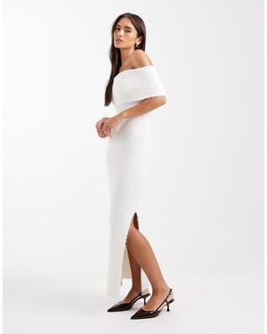 4th & Reckless Textured Knit Bardot Maxi Jumper Dress - White