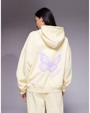 Kaiia Cotton Rich Puff Print Back Graphic Oversized Hoodie Co-ord - Natural