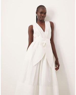 ARRANGE Premium Textured Midi Dress With V Front - Natural