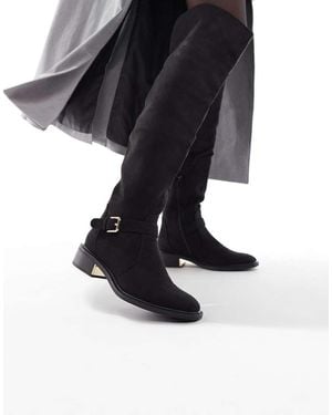 SEQWL Latte Buckle Detail Over The Knee Boots - Black