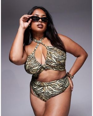 ASOS Asos design curve – gia – bikinioberteil mit animal-print, schlüsselloch-detail und überkreuztem ausschnitt - Schwarz