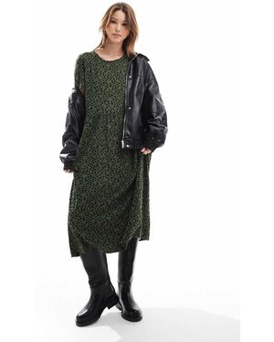 Wednesday's Girl Vestido Midi Caqui Con Estampado De Lunares Tipo Manchas De -Dorado - Verde