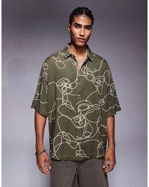 ASOS Oversized Overhemd Met Abstracte Print - Groen