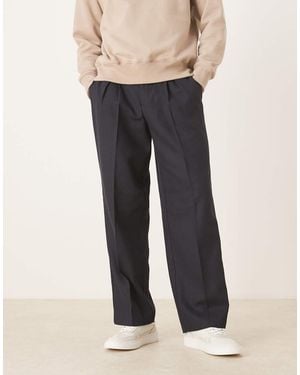 ASOS Smart Wide Leg Wool Mix Trousers With Inverted Pleat - Blue