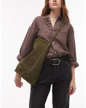 TOPSHOP Luna Real Suede Leather Tote Bag - Brown